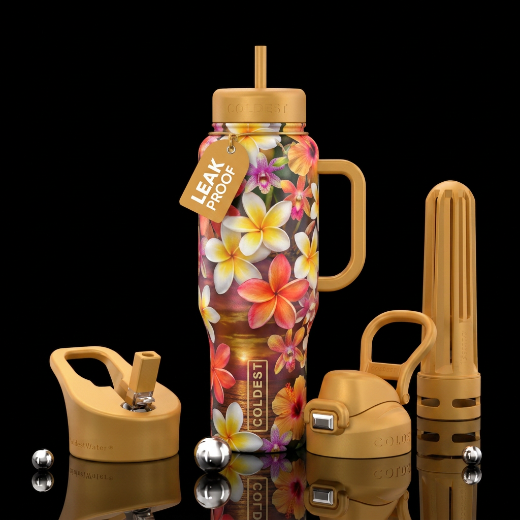 Hawaiian flowers water bottle design