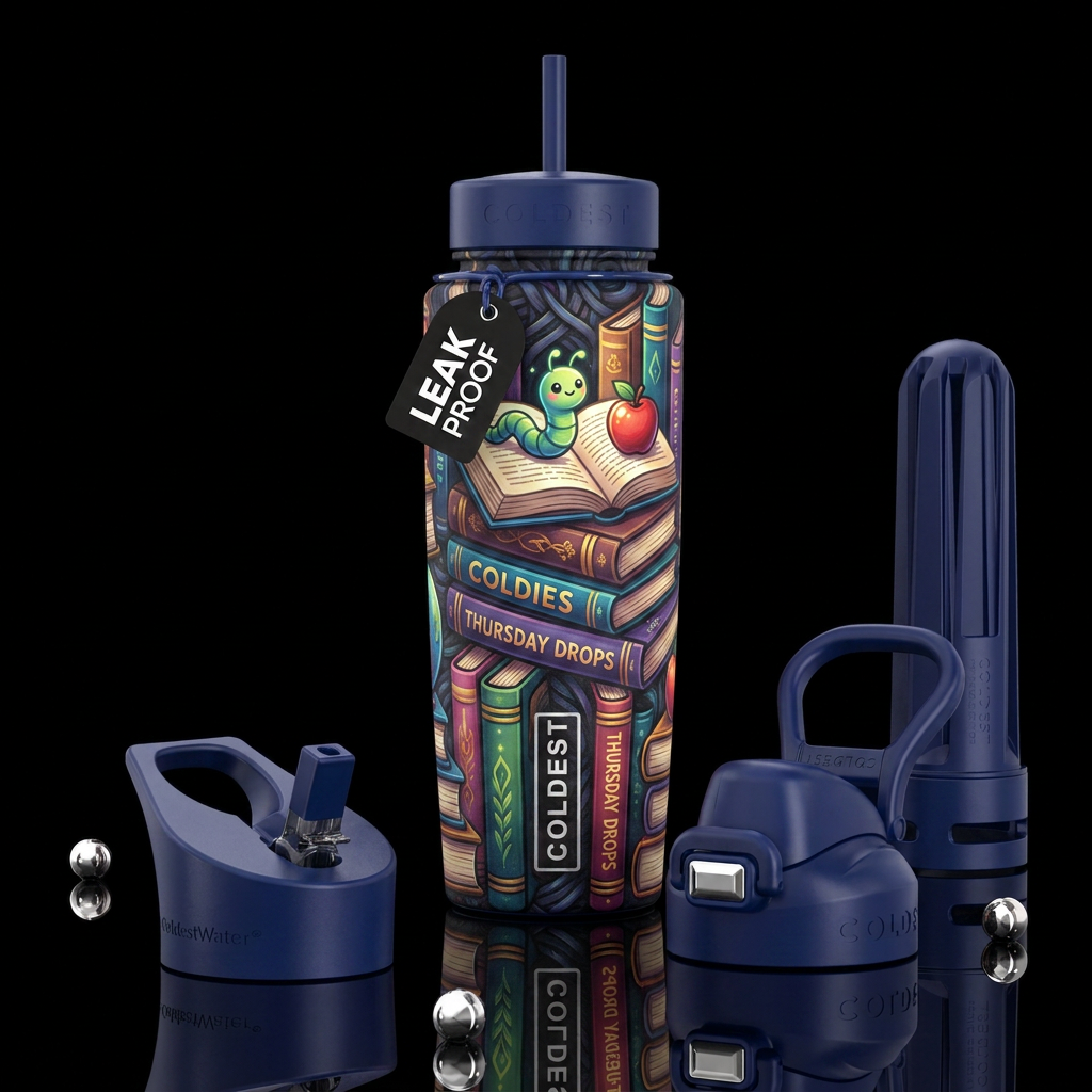 Book worm water bottle design