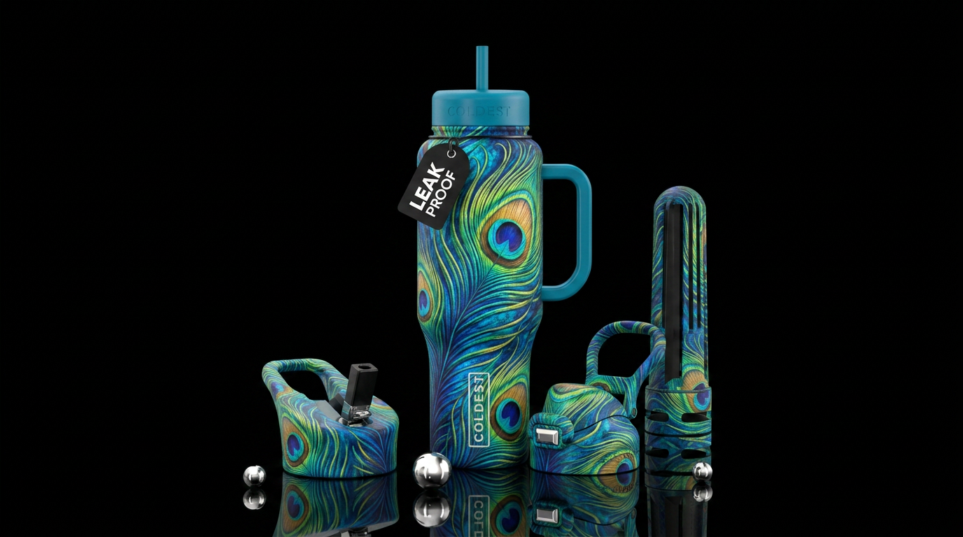 Peacock feathers water bottle design