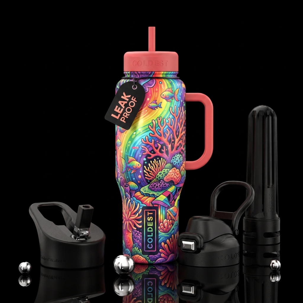 Rainbow fish water bottle design