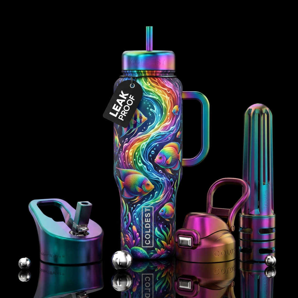 Rainbow fish water bottle design