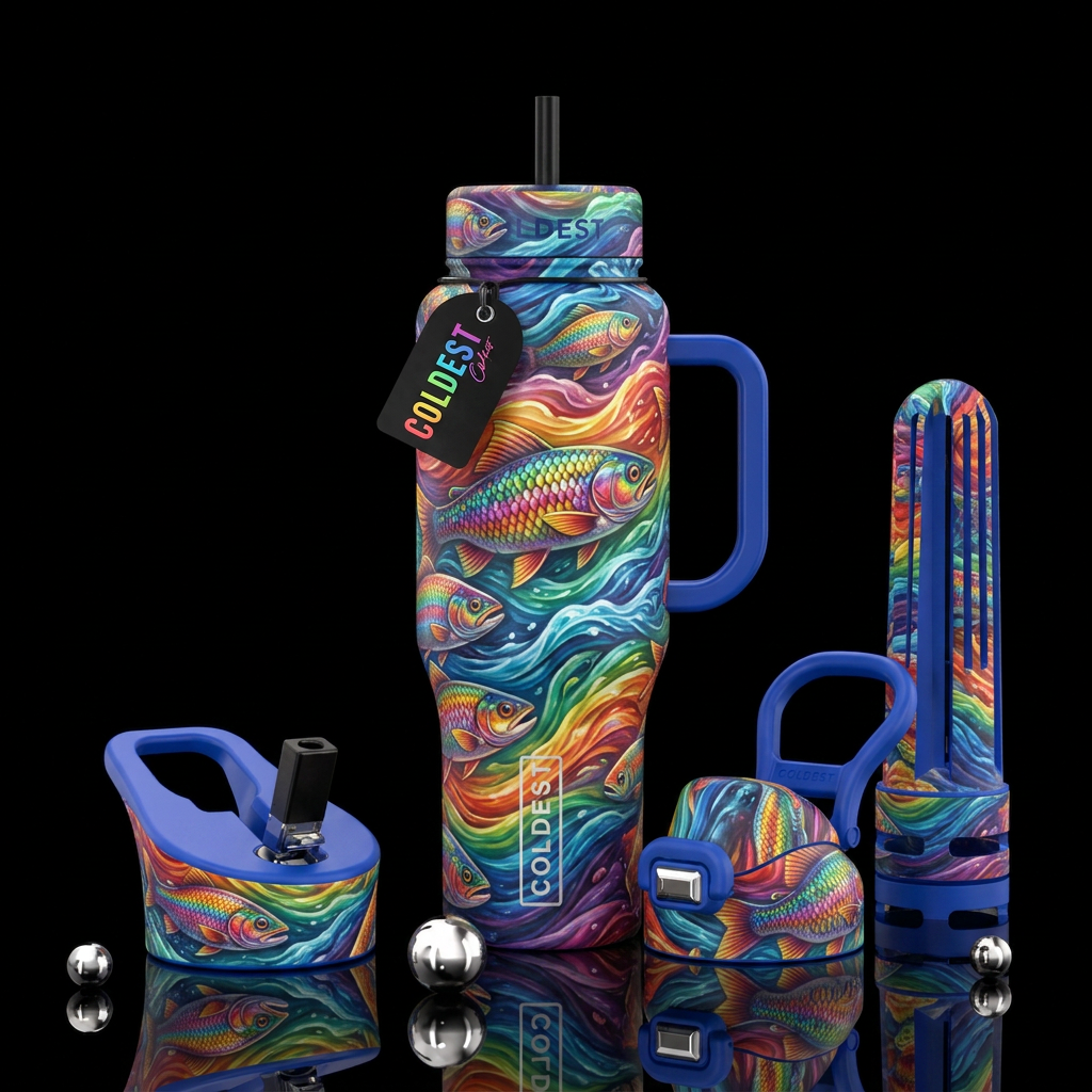 Rainbow fish water bottle design