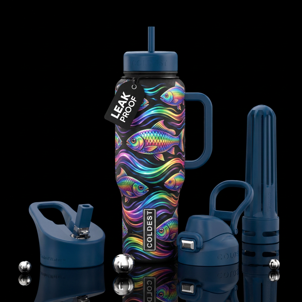 Rainbow fish water bottle design