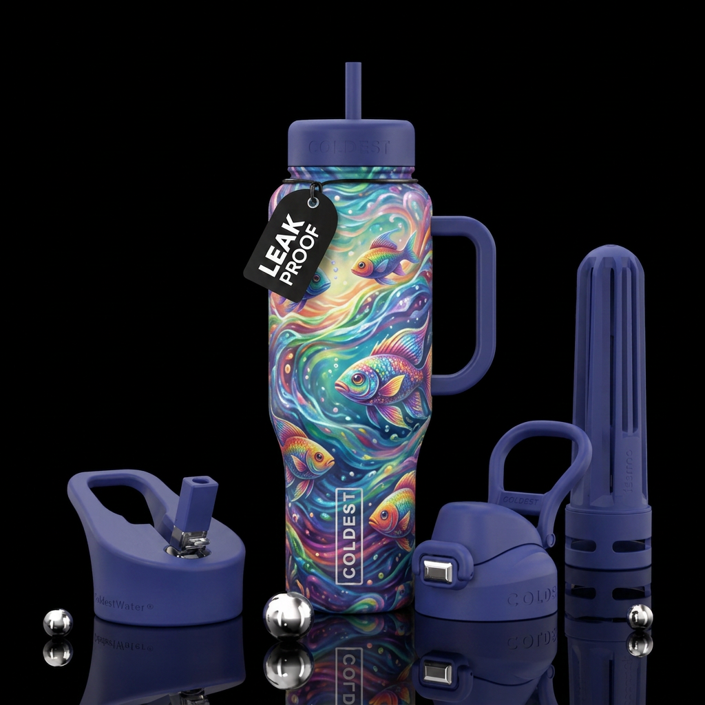 Rainbow fish water bottle design