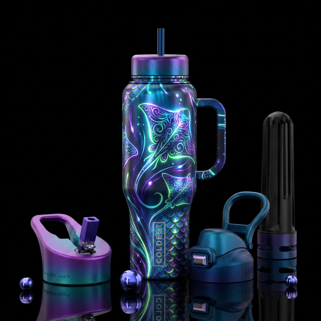 String ray art water bottle design