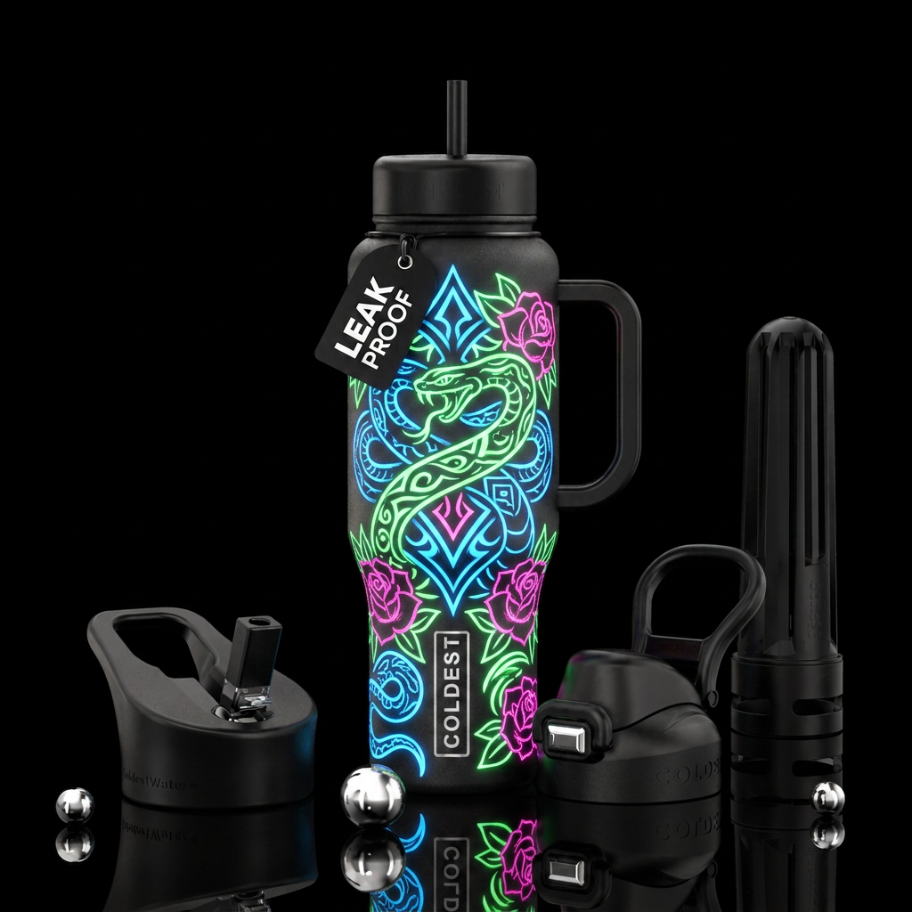 Glowie tattoo water bottle design