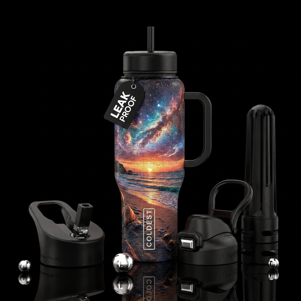 Beach puzzle water bottle design