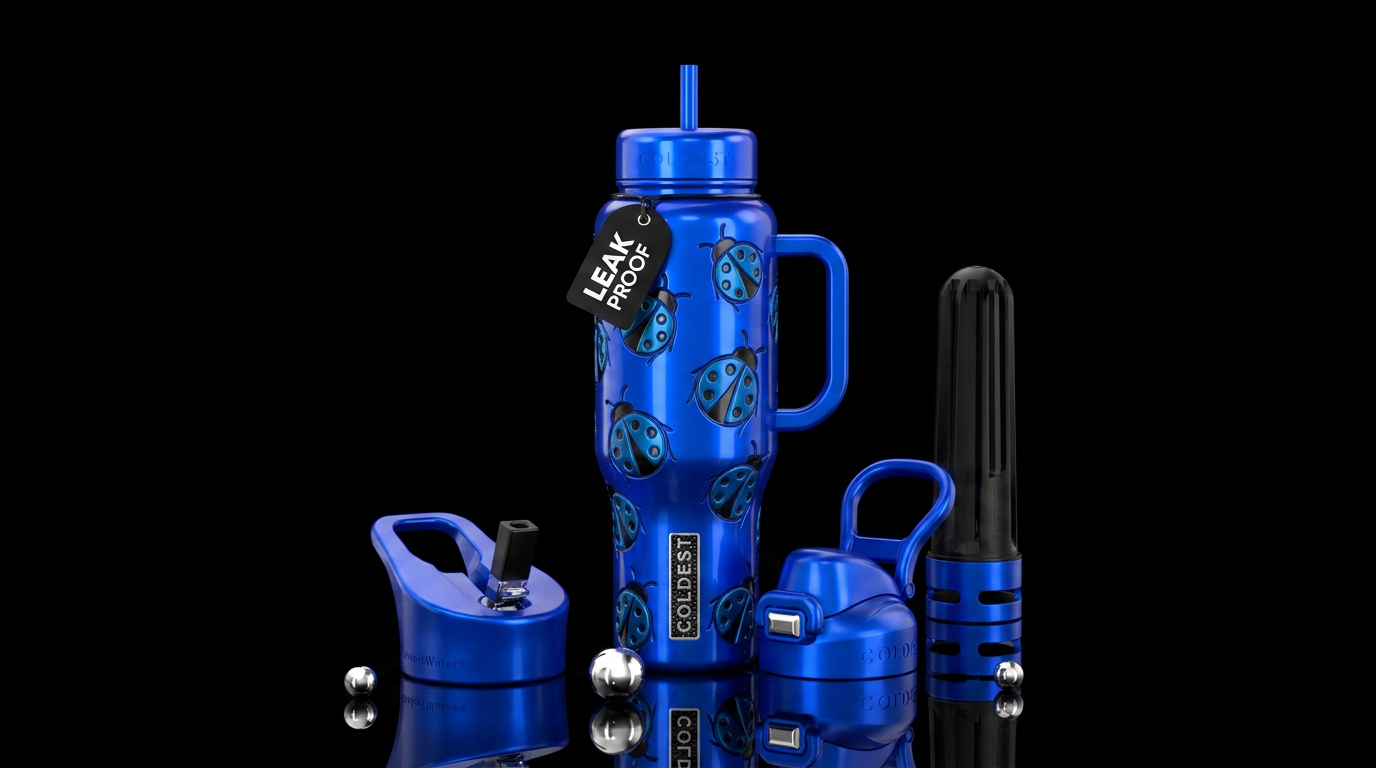 Blue ladybug water bottle design