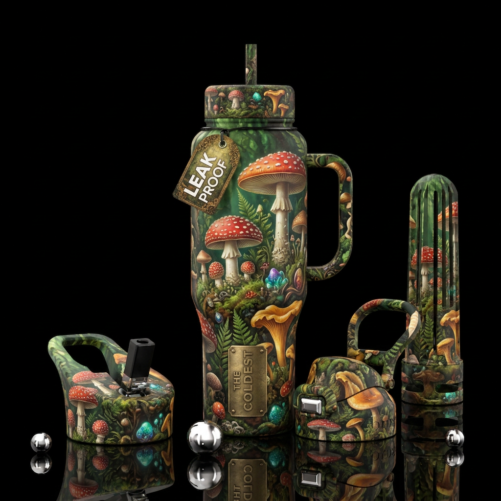 Mushroom hunting water bottle design