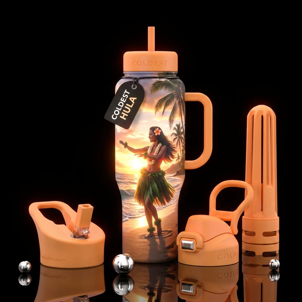 Hula girl water bottle design