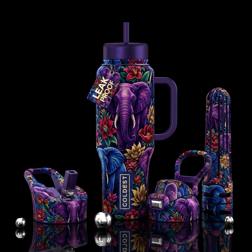 Colored elephants 🐘 water bottle design