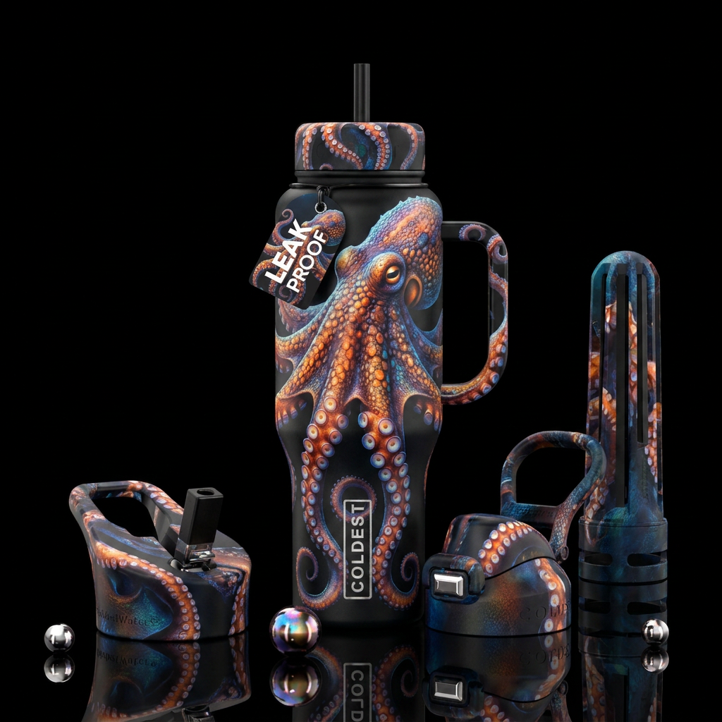 Orange octopus 🐙 water bottle design