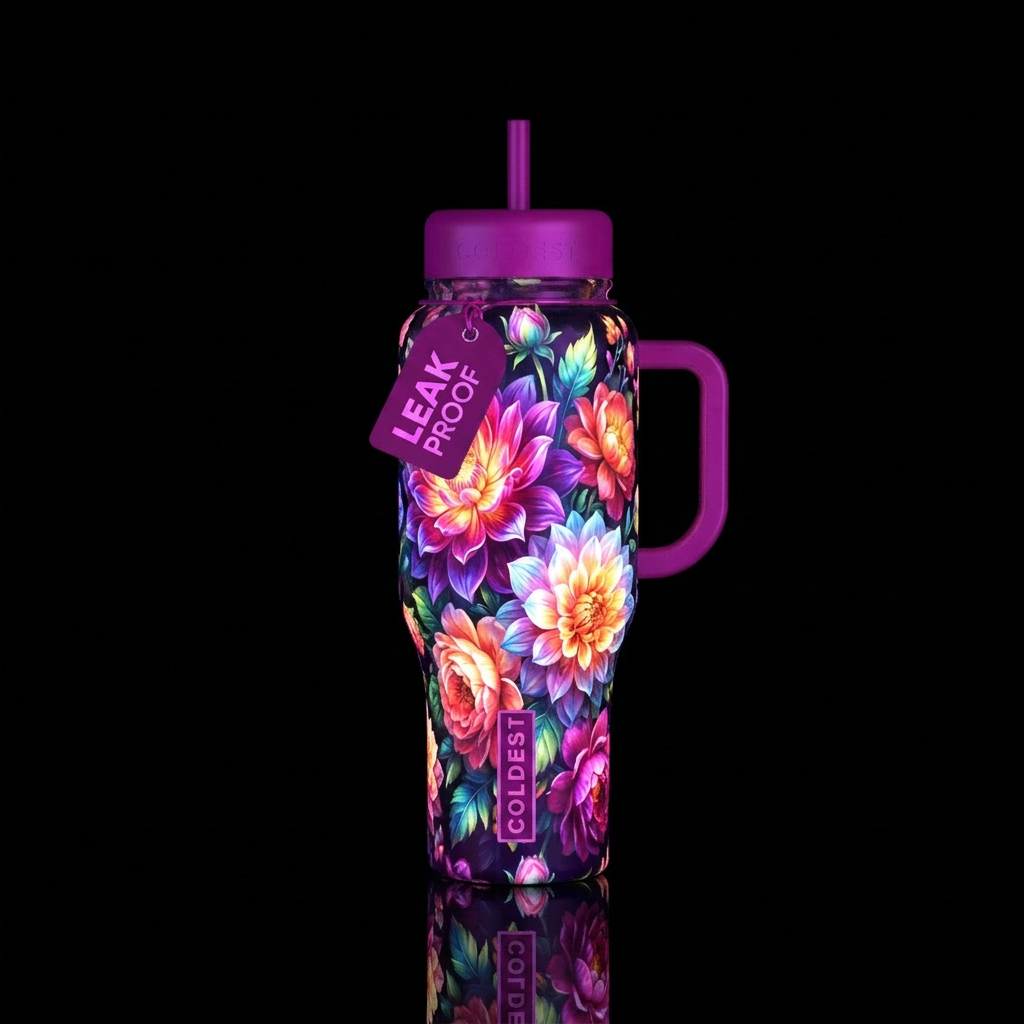 Glowly flowers water bottle design