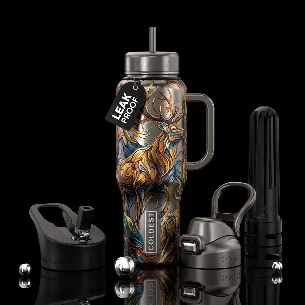 Caribou art water bottle design