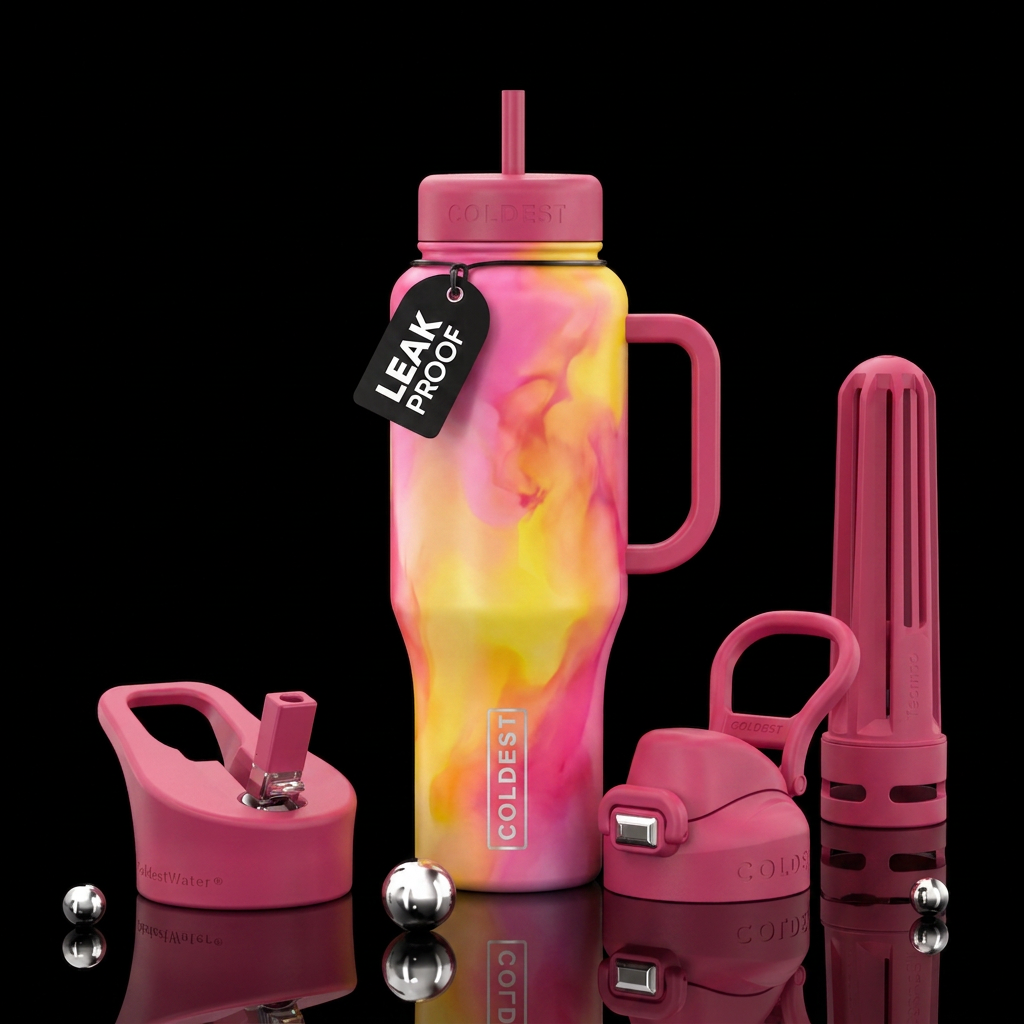 Pink snd yellow swirl water bottle design
