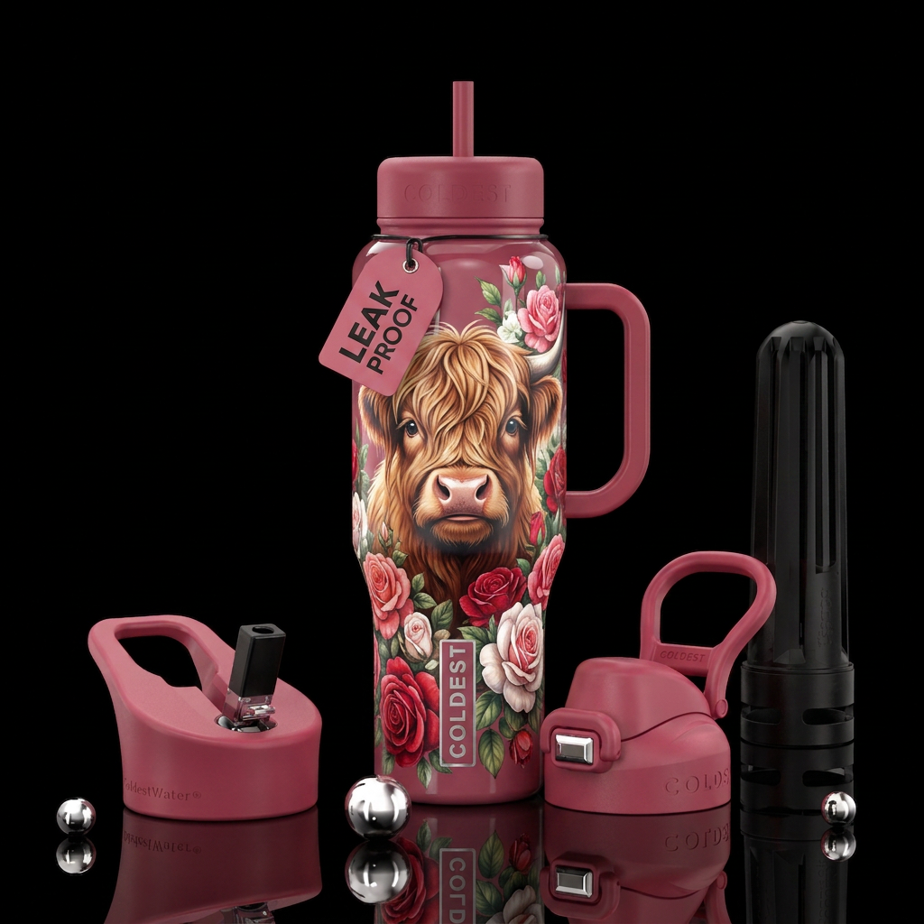 Highland cow water bottle design