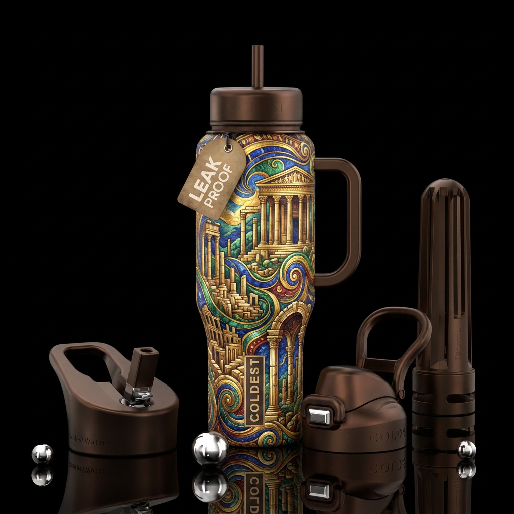 ancient ruins water bottle design