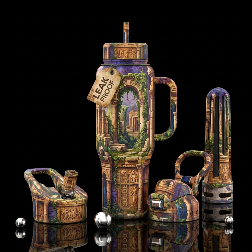 Ancient ruins water bottle design