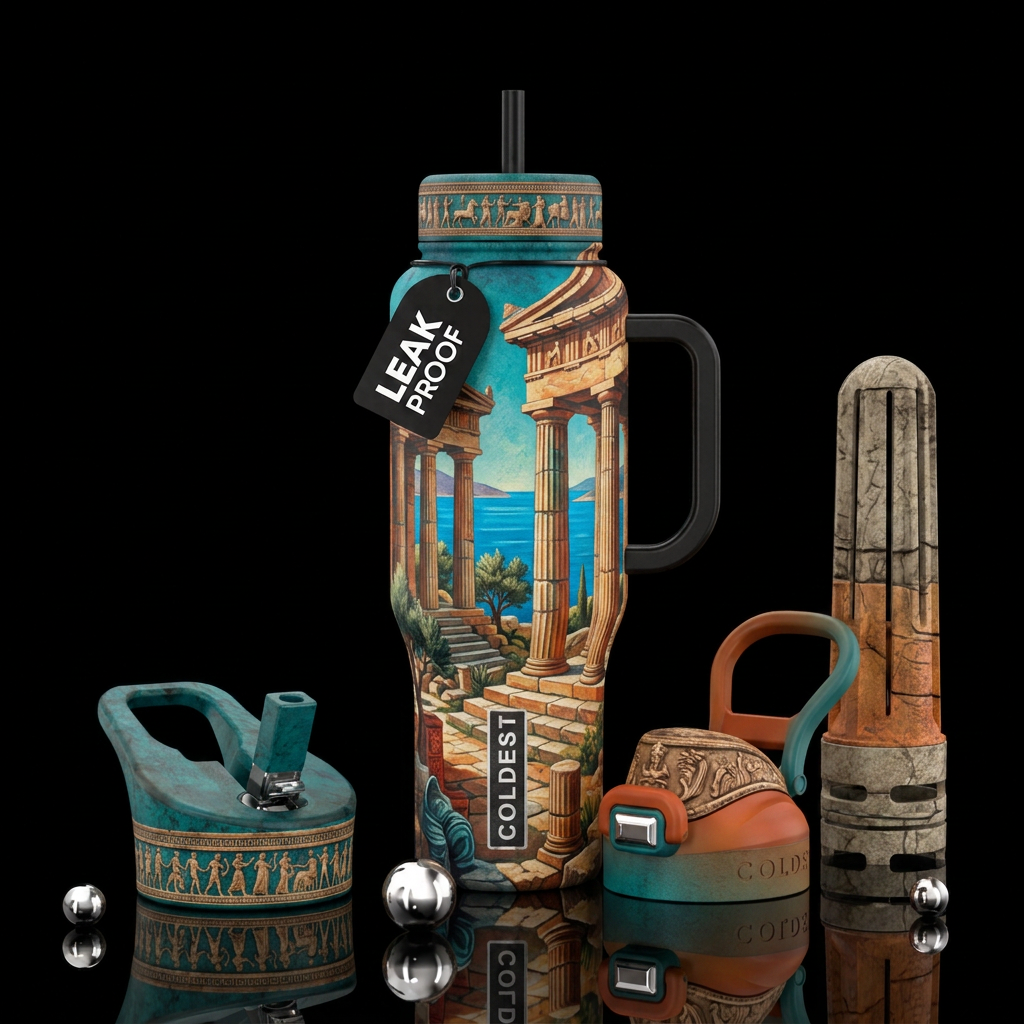 Ancient ruins water bottle design