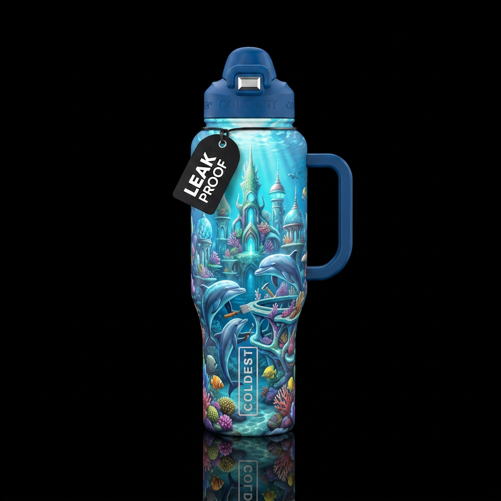 Gerald the dolphin 🐬 underwater city water bottle design