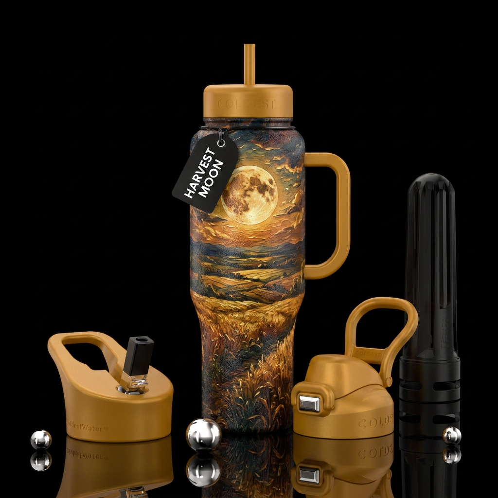 Painted harvest moon water bottle design