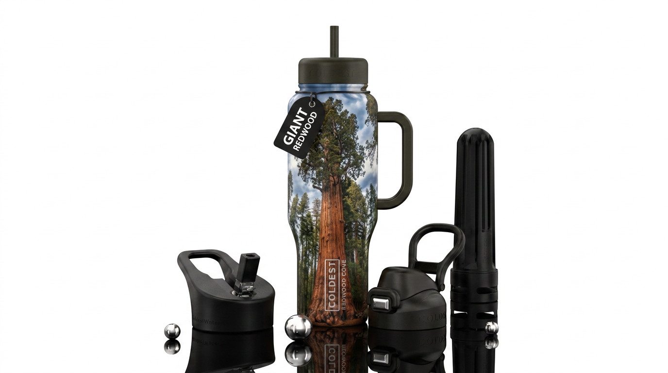 Redwood tree water bottle design