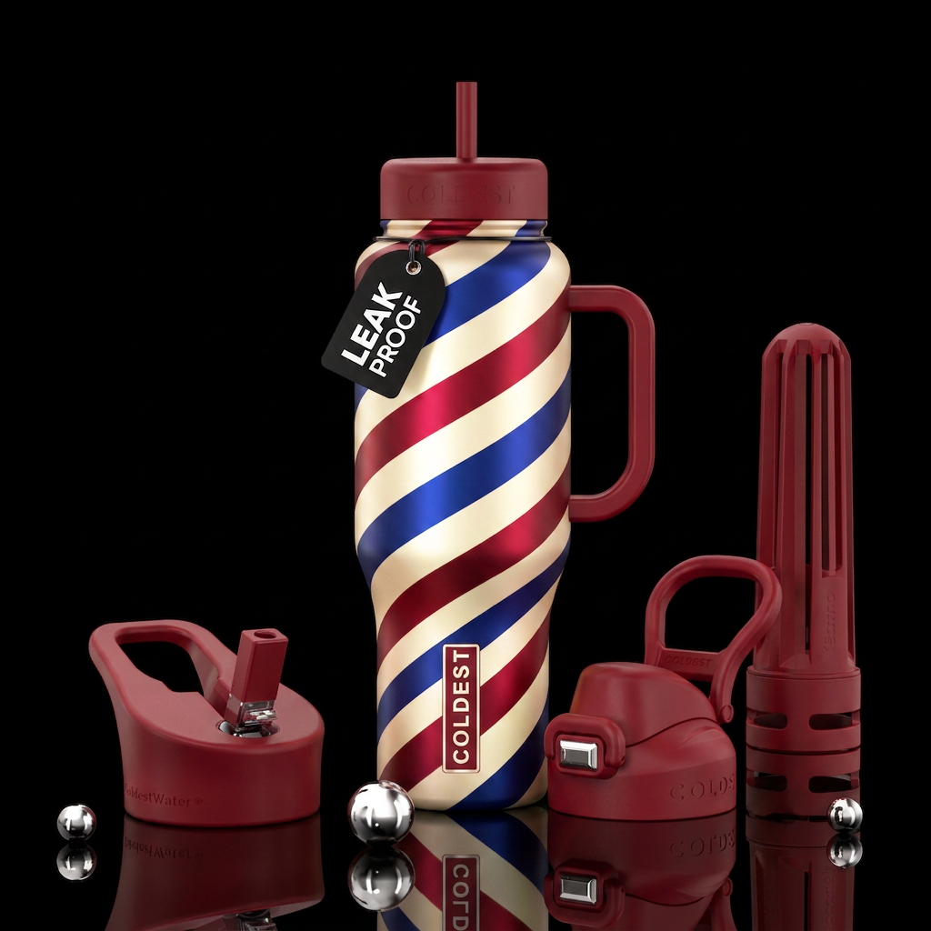 Barber shop water bottle design