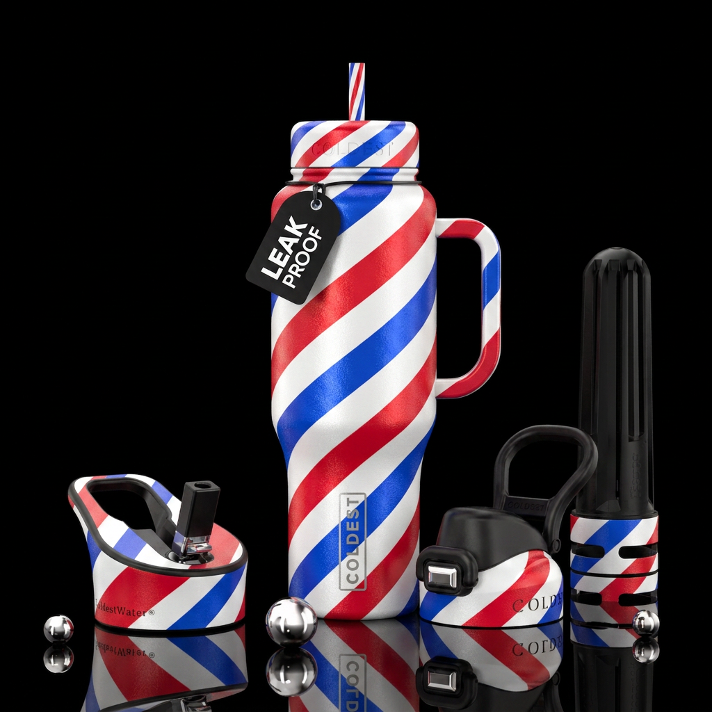 Barber shop water bottle design