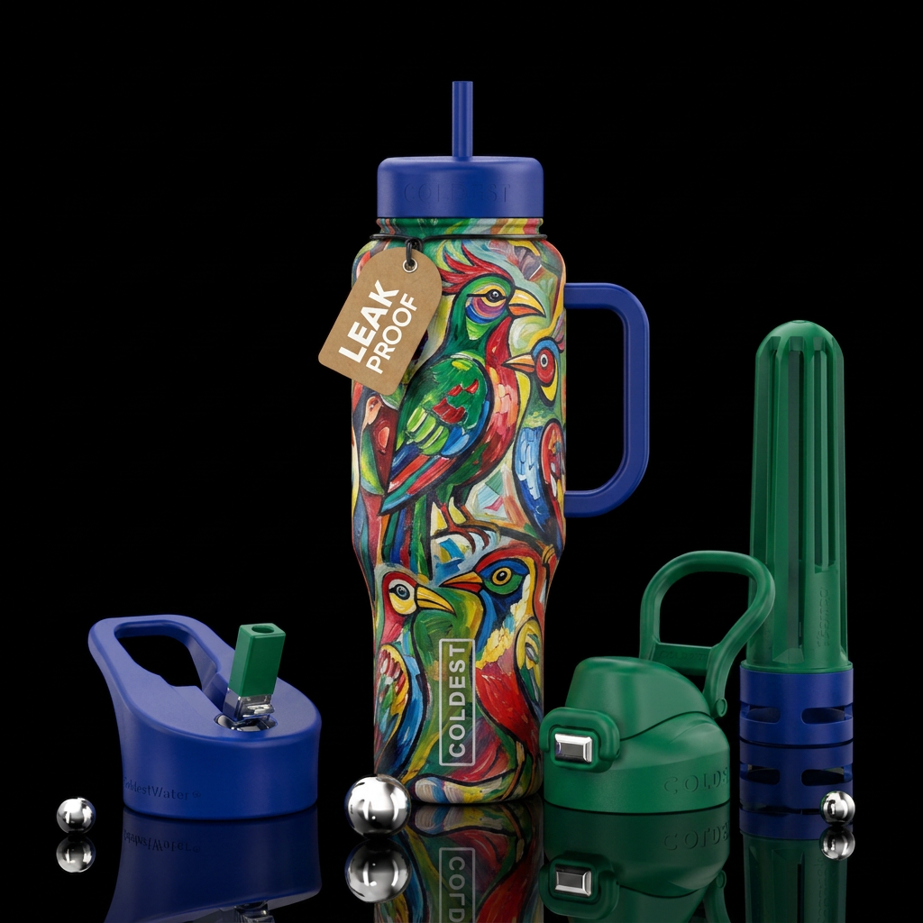 Painted birds water bottle design