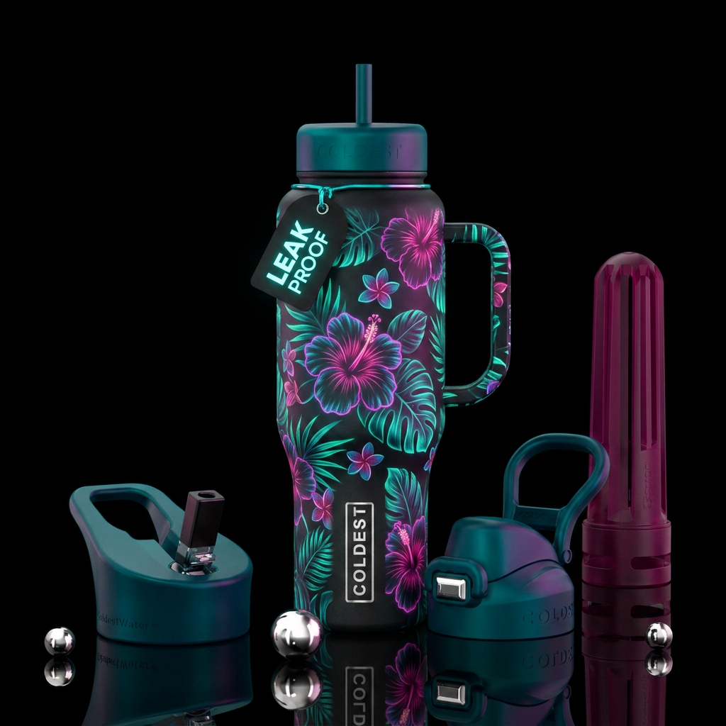 Glowie Hawaiian flowers water bottle design