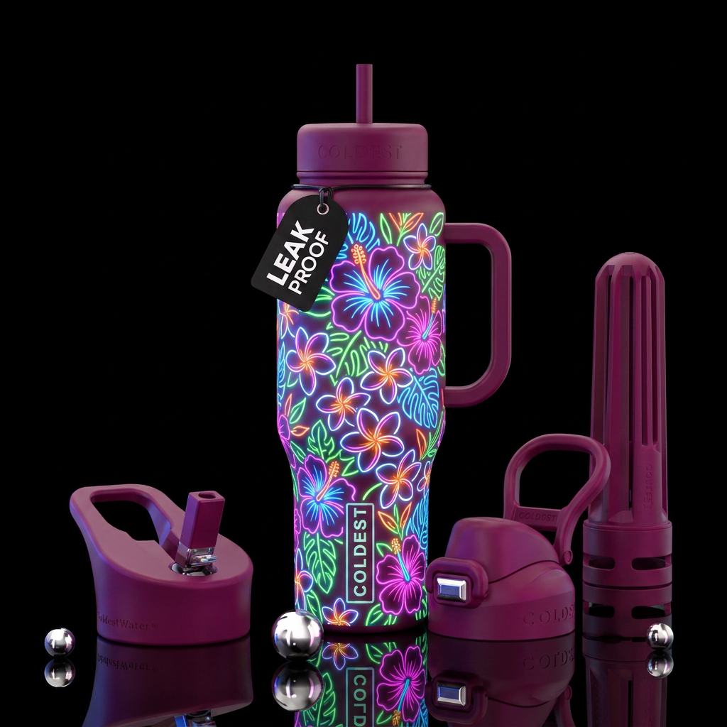 Glowie Hawaiian flowers water bottle design