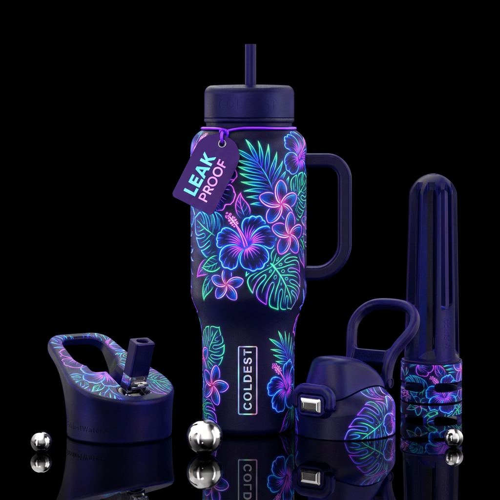 Glowie Hawaiian flowers water bottle design