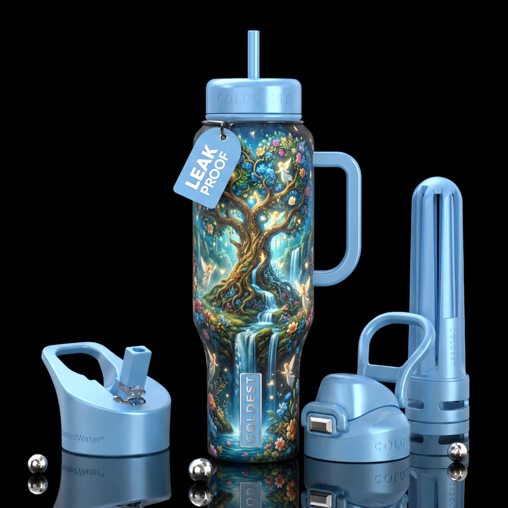 Land of the angels water bottle design