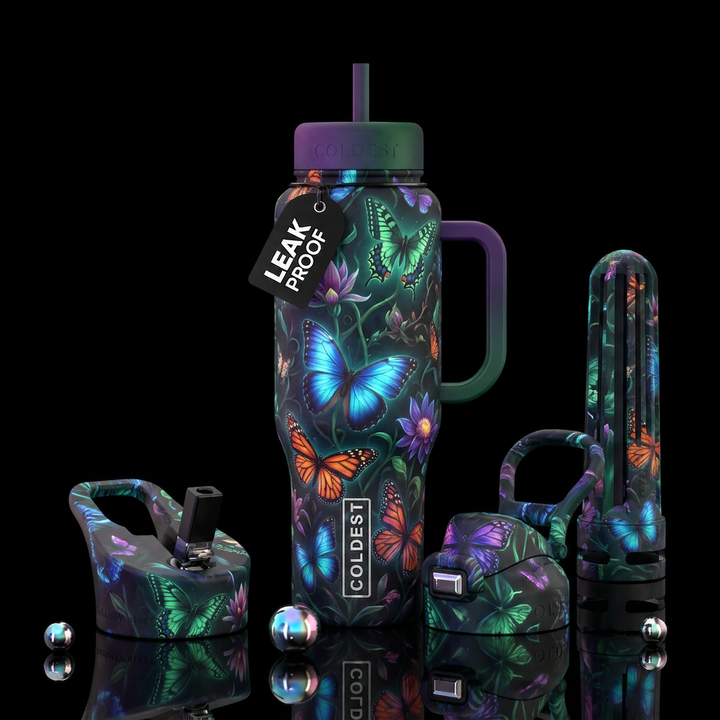 Butterfly garden water bottle design