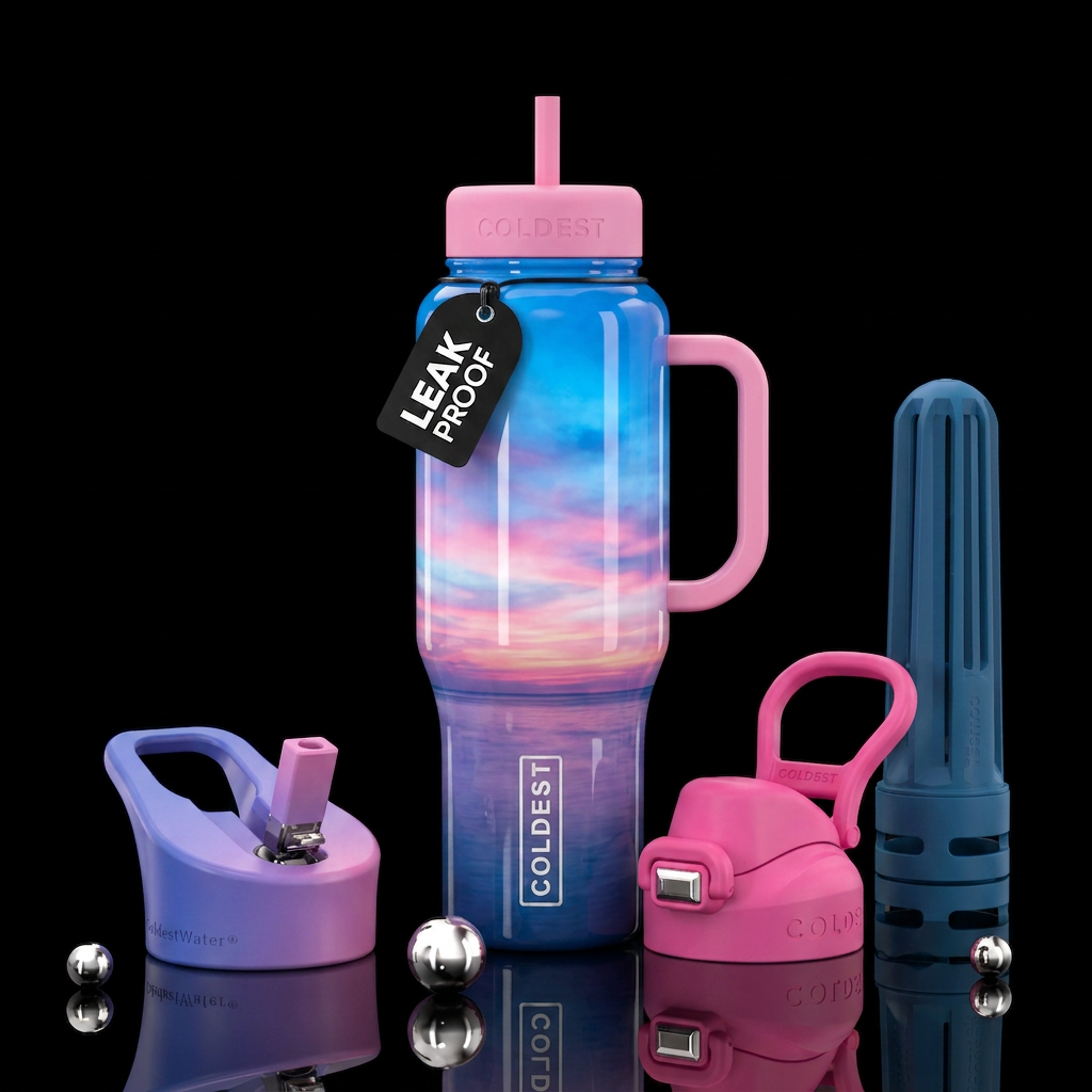 Cotton candy sunset water bottle design