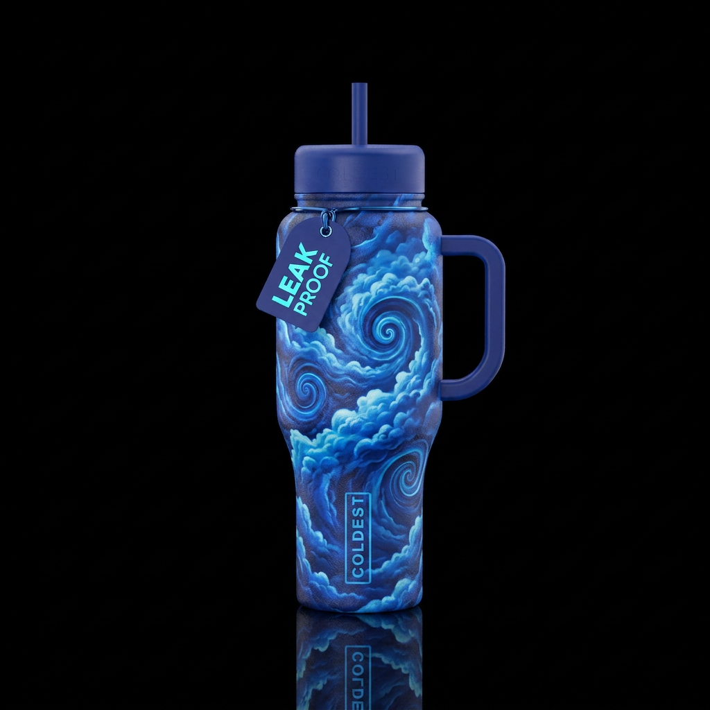Cloud swirls water bottle design