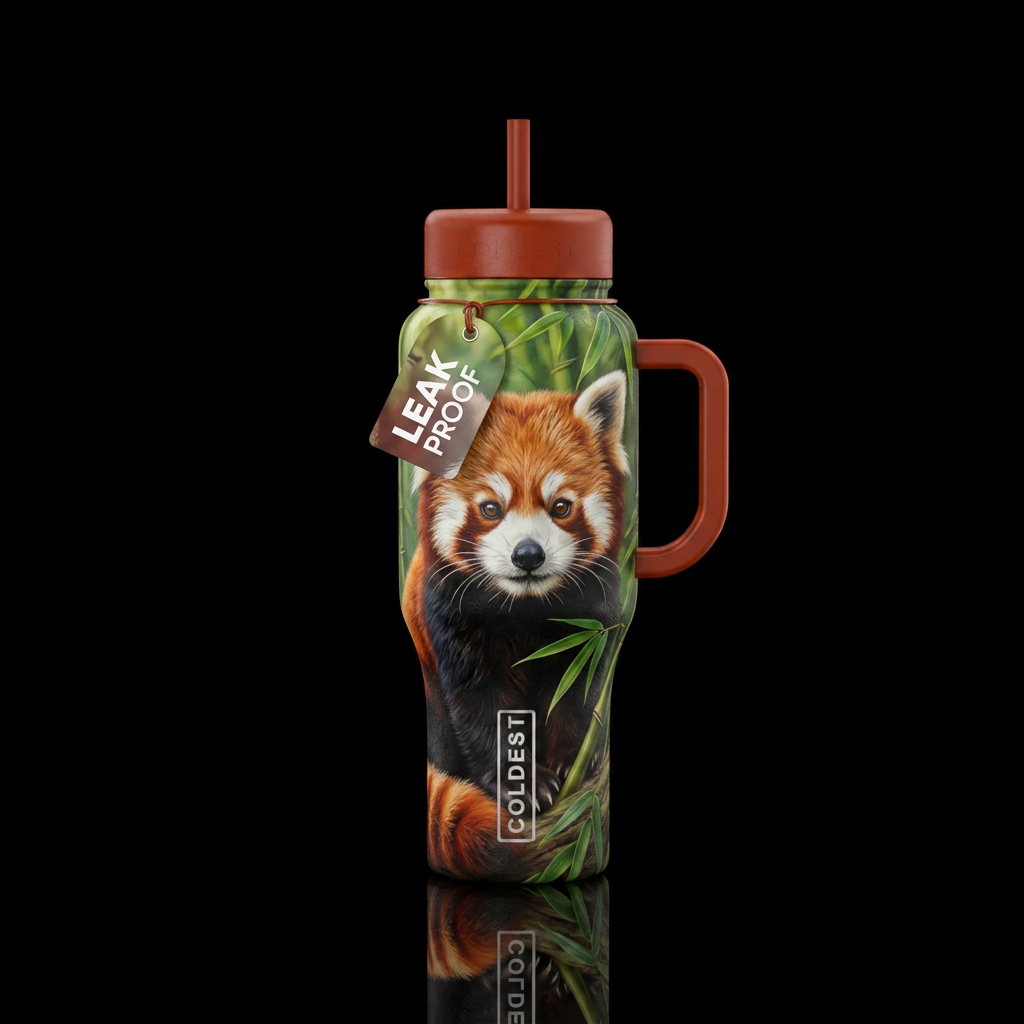 Red panda water bottle design