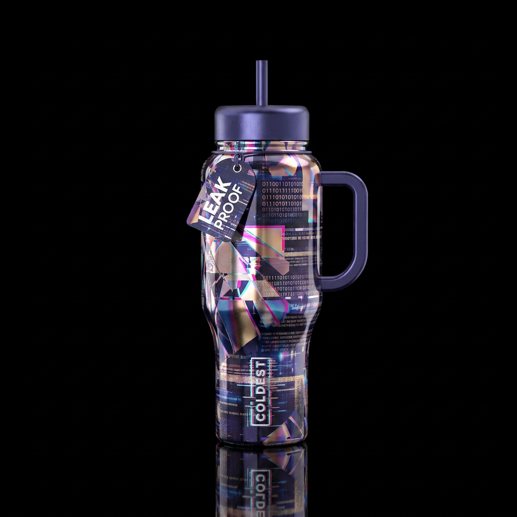 Glitch in the matrix water bottle design