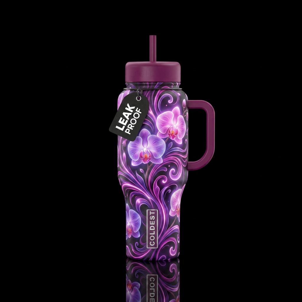Glowie orchids water bottle design
