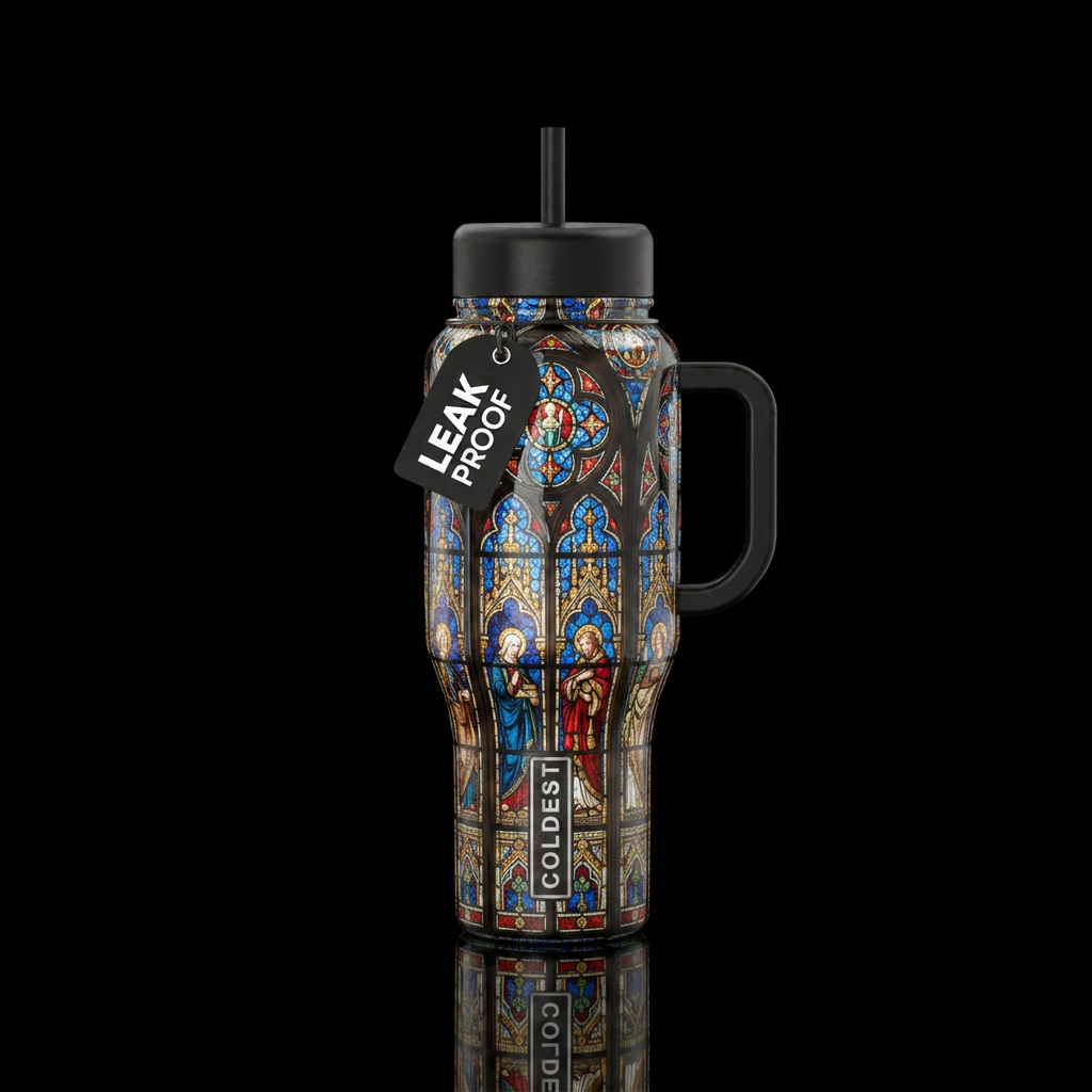 Stained glass church water bottle design
