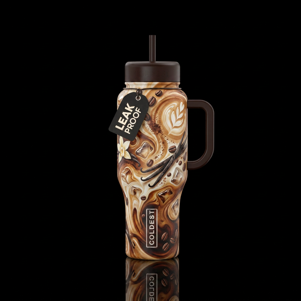 Iced coffee water bottle design