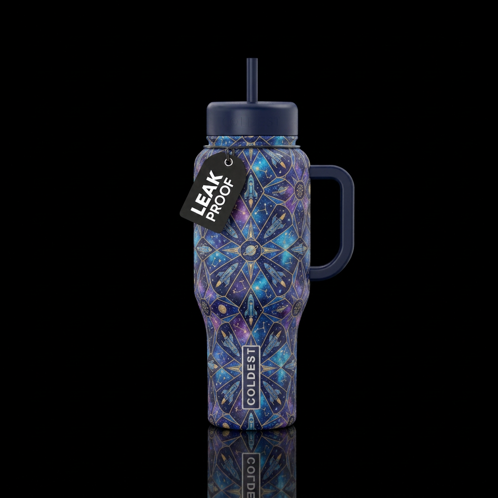Rocketship art water bottle design