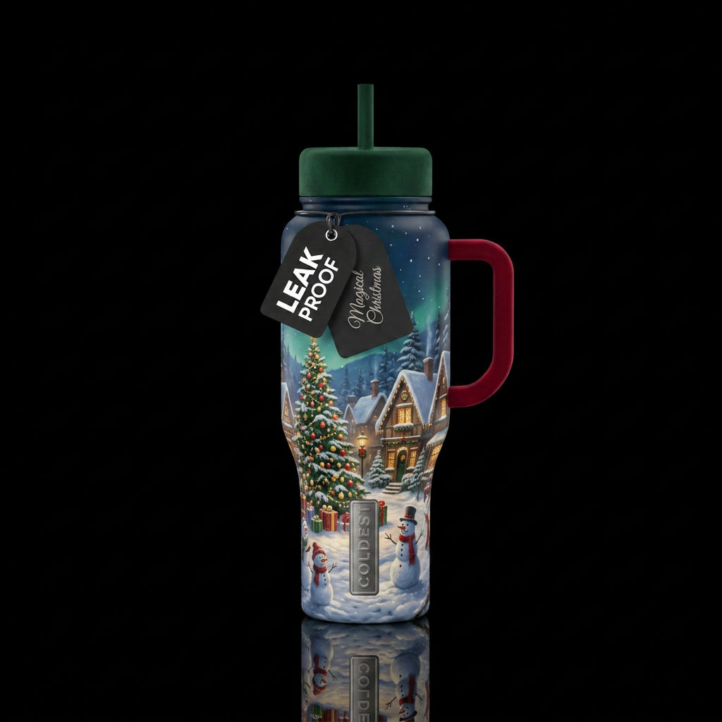 Christmas town water bottle design