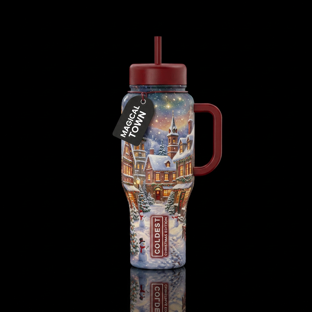 Christmas town water bottle design