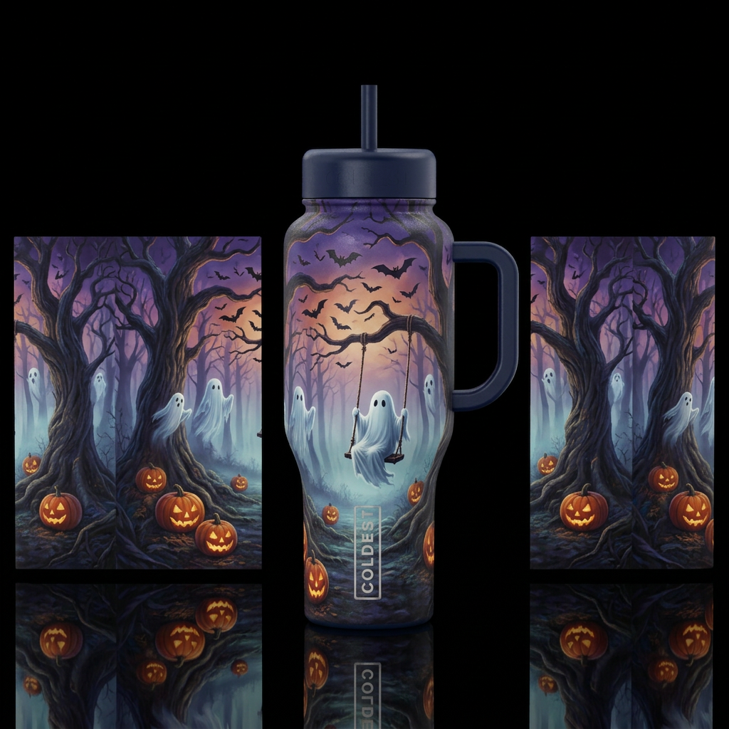 Ghost forest water bottle design