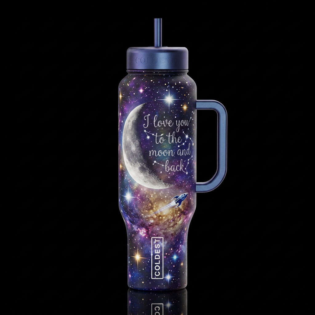 Love you to the moon and back water bottle design