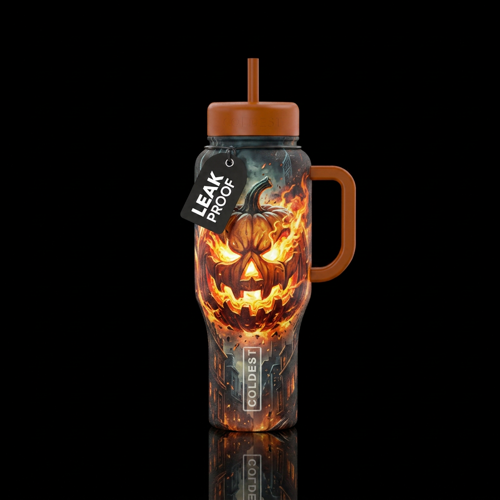 Scary pumpkin water bottle design