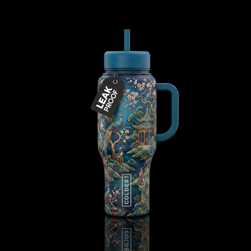chinoiserie, water bottle design