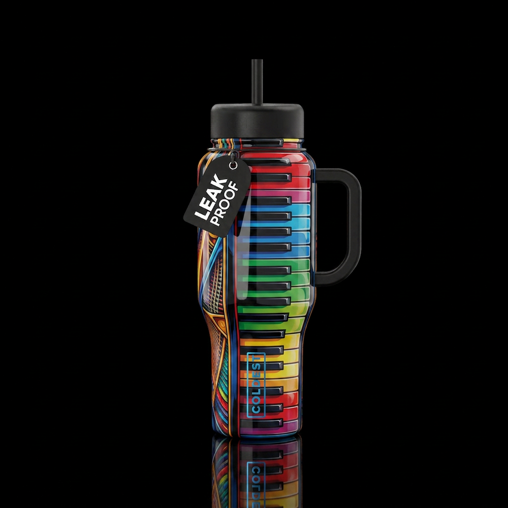 Piano keys water bottle design