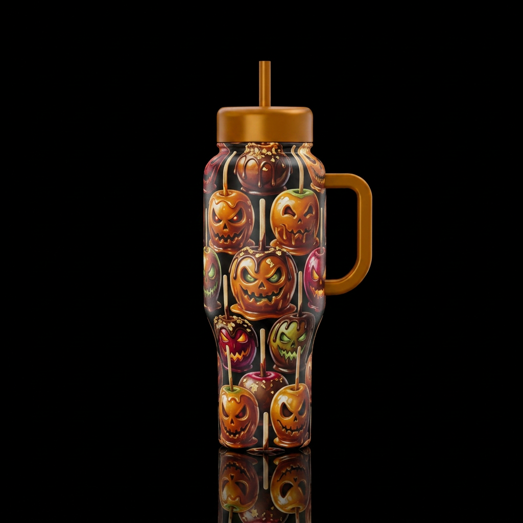 Scary caramel apples water bottle design